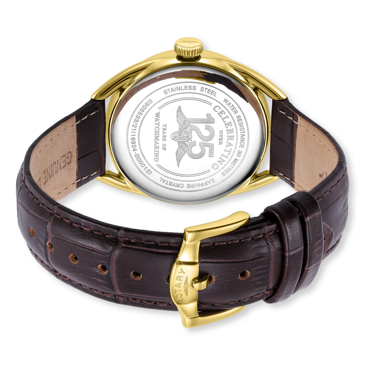 Rotary Canterbury Watch, White Dial with Brown Leather Strap & Gold Plated Case - GS05533/21