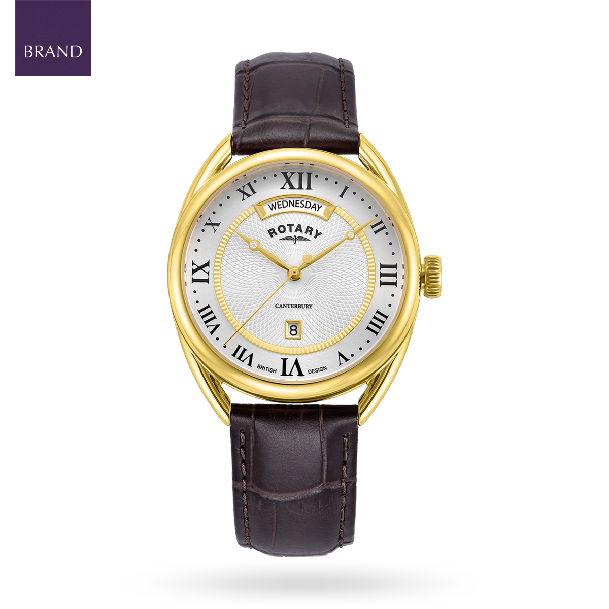 Rotary Canterbury Watch, White Dial with Brown Leather Strap & Gold Plated Case - GS05533/21