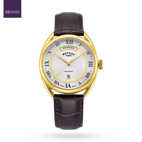 Rotary Canterbury Watch, White Dial with Brown Leather Strap & Gold Plated Case - GS05533/21