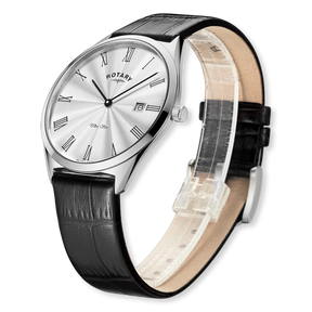 Rotary Ultra Slim Watch, White Dial with Black Leather Strap & Stainless Steel Case - GS08010/01 