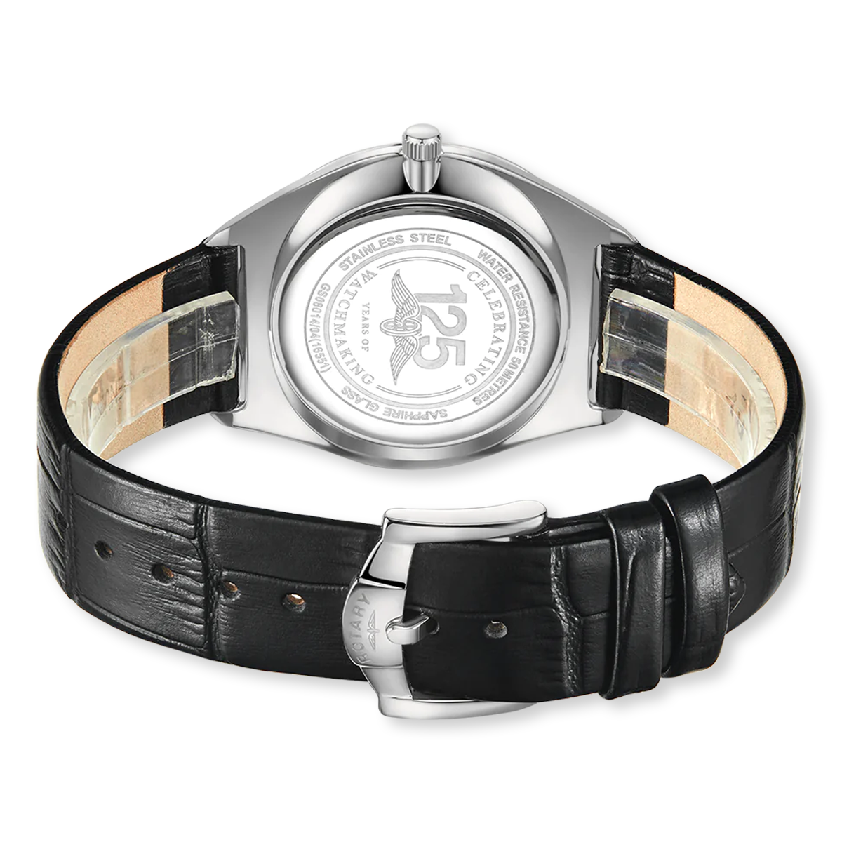 Rotary Ultra Slim Watch, White Dial with Black Leather Strap & Stainless Steel Case - GS08010/01 