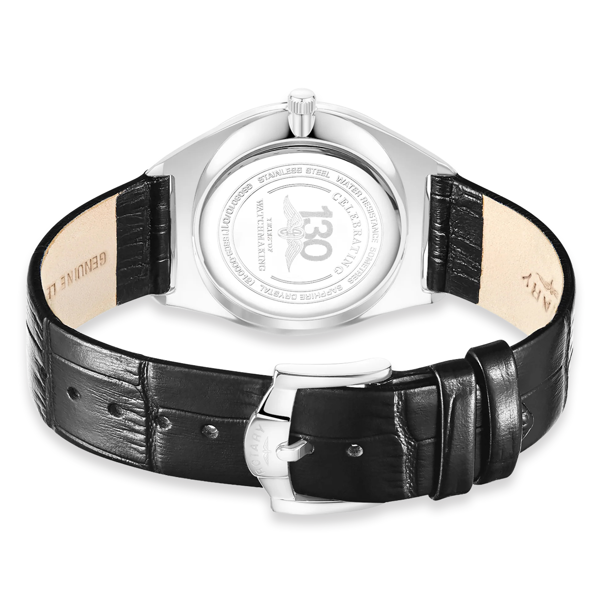 Rotary Ultra Slim Watch, White Dial with Black Leather Strap & Stainless Steel Case - GS08010/01 