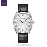 Rotary Ultra Slim Watch, White Dial with Black Leather Strap & Stainless Steel Case - GS08010/01 