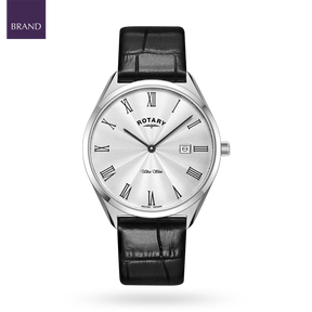 Rotary Ultra Slim Watch, White Dial with Black Leather Strap & Stainless Steel Case - GS08010/01 