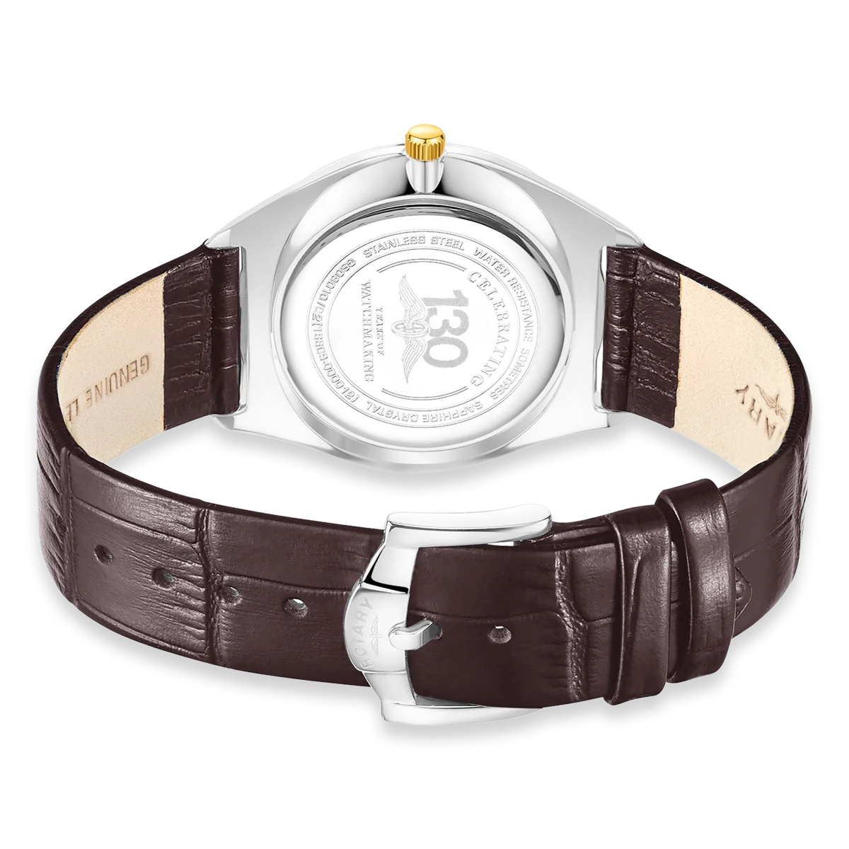 Rotary Ultra Slim Watch, Silver Dial with Brown Leather Strap - GS08010/02