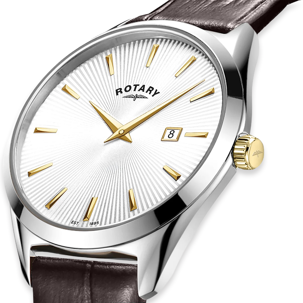 Rotary Ultra Slim Watch, Silver Dial with Brown Leather Strap - GS08010/02