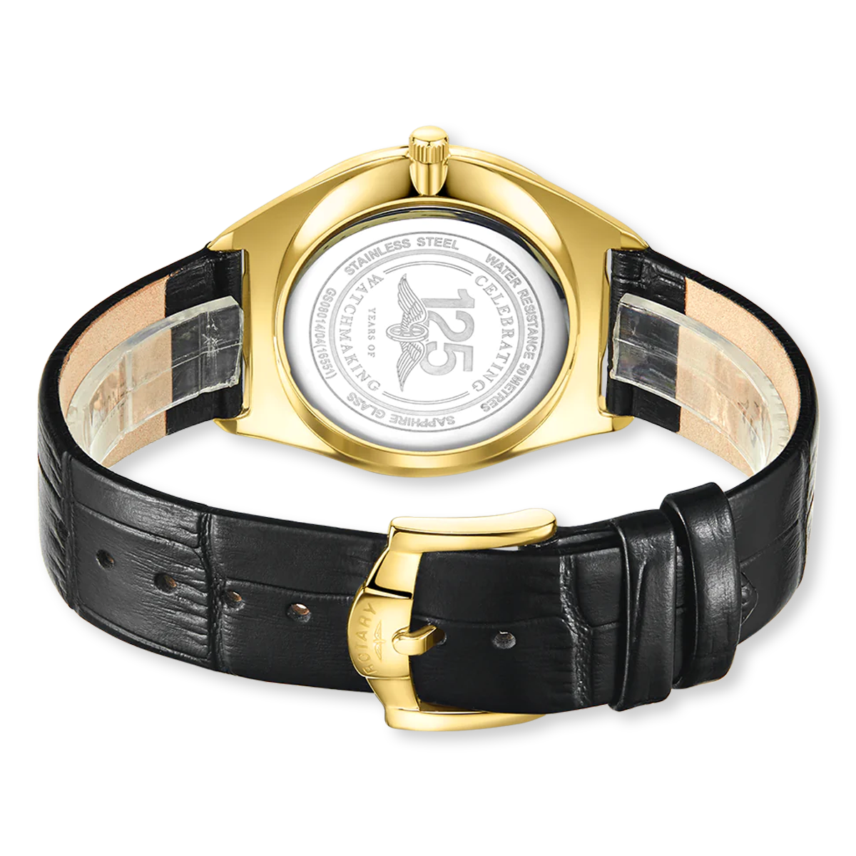 Rotary Ultra Slim Watch, White Dial with Black Leather Strap & Gold Plated Case - GS08013/01