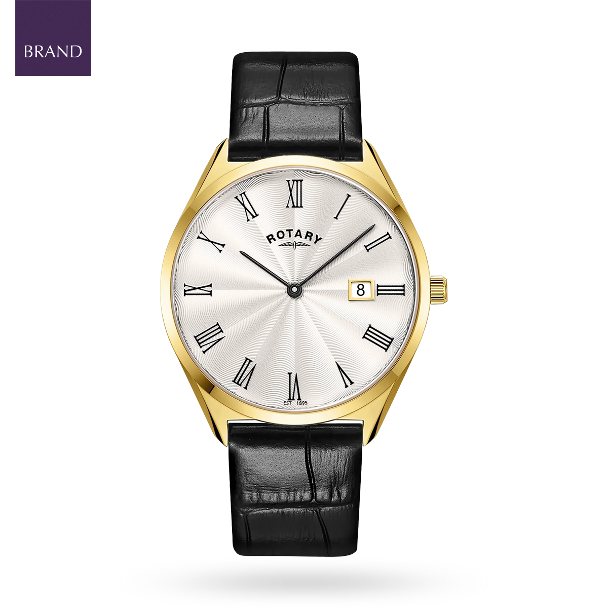 Rotary Ultra Slim Watch, White Dial with Black Leather Strap & Gold Plated Case - GS08013/01