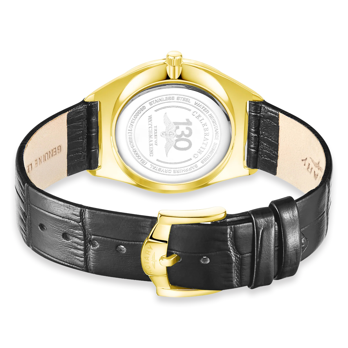 Rotary Ultra Slim Watch, White Dial with Black Leather Strap & Gold Plated Case - GS08013/01