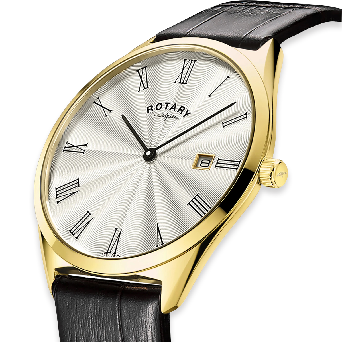 Rotary Ultra Slim Watch, White Dial with Black Leather Strap & Gold Plated Case - GS08013/01
