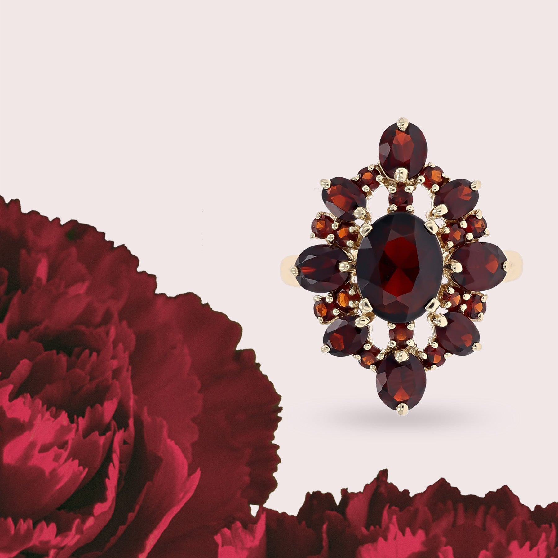 9ct Yellow Gold Garnet Marquise Cluster Ring