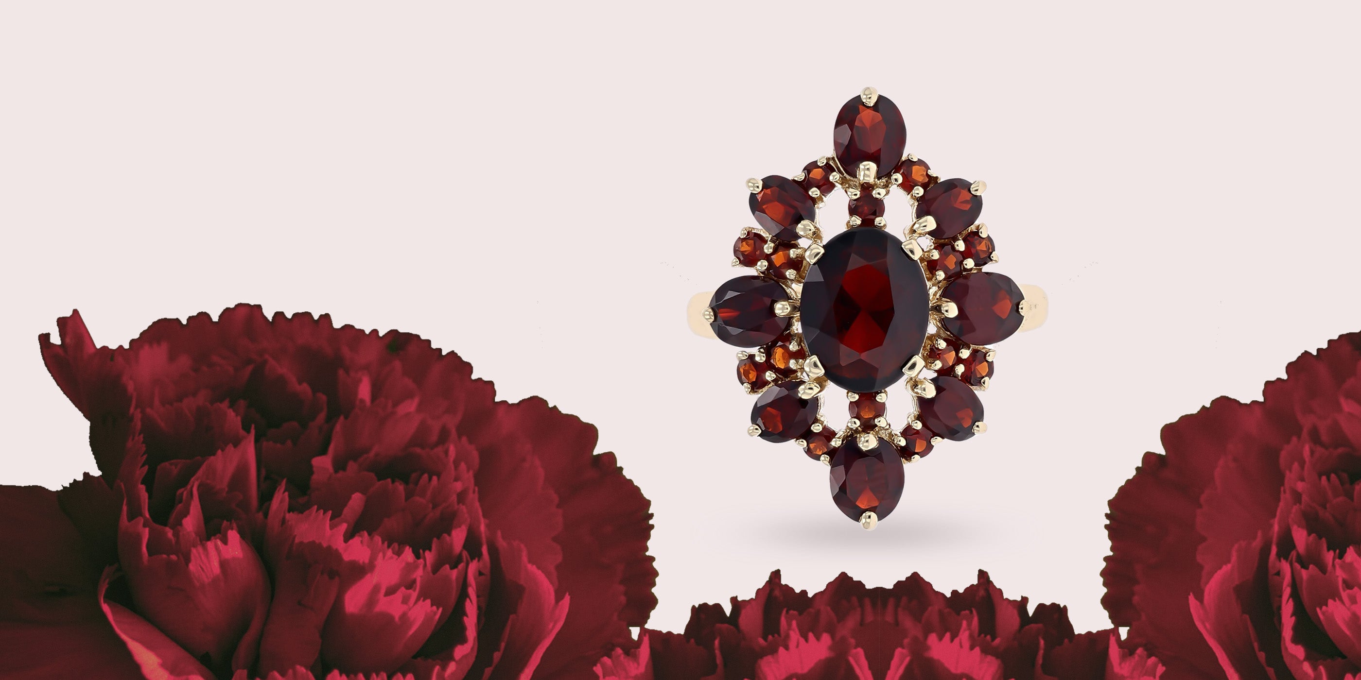 9ct Yellow Gold Garnet Marquise Cluster Ring