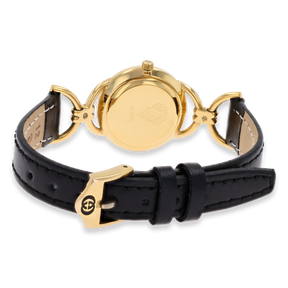 Gucci 6000L Quartz Gold Plated & Black Leather Strap Watch