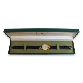 Gucci 6000L Quartz Gold Plated & Black Leather Strap Watch