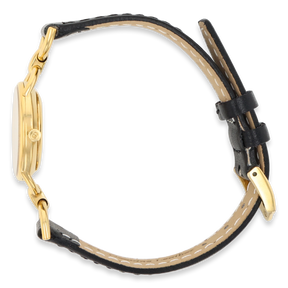 Gucci 6000L Quartz Gold Plated & Black Leather Strap Watch