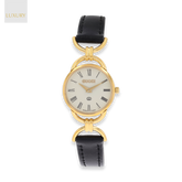 Gucci 6000L Quartz Gold Plated & Black Leather Strap Watch