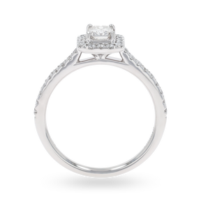 Platinum Radiant Shaped Diamond Halo & Shoulder 0.69ctw Ring