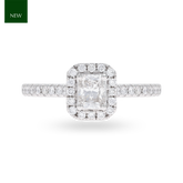 Platinum Radiant Shaped Diamond Halo & Shoulder 0.69ctw Ring