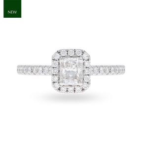 Platinum Radiant Shaped Diamond Halo & Shoulder 0.69ctw Ring