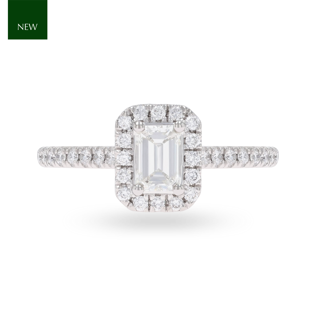 Platinum Emerald Shaped Diamond Halo & Shoulder 0.80ctw Ring