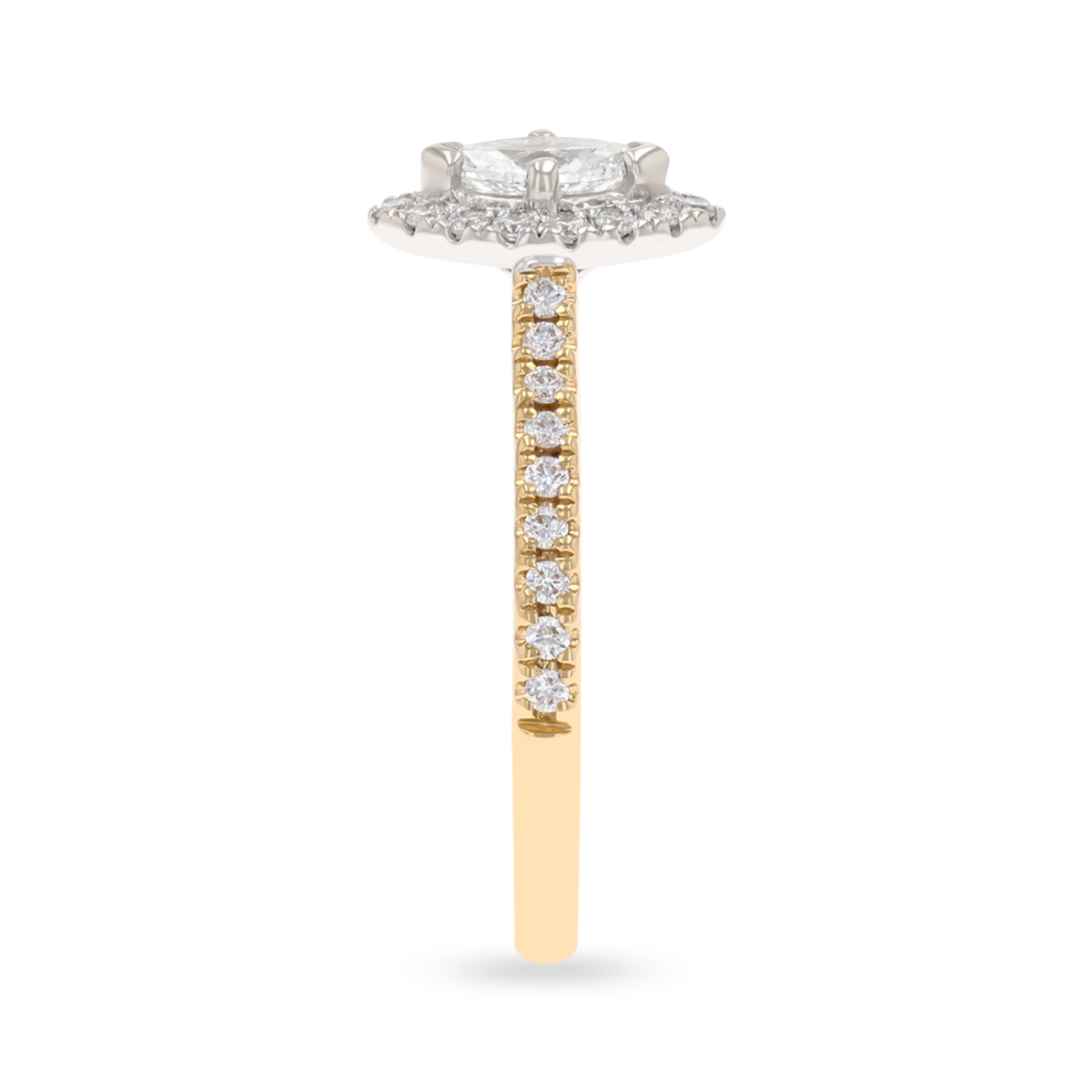 18ct Two Colour Gold Marquise Shaped Diamond Halo & Shoulder 0.49ctw Ring