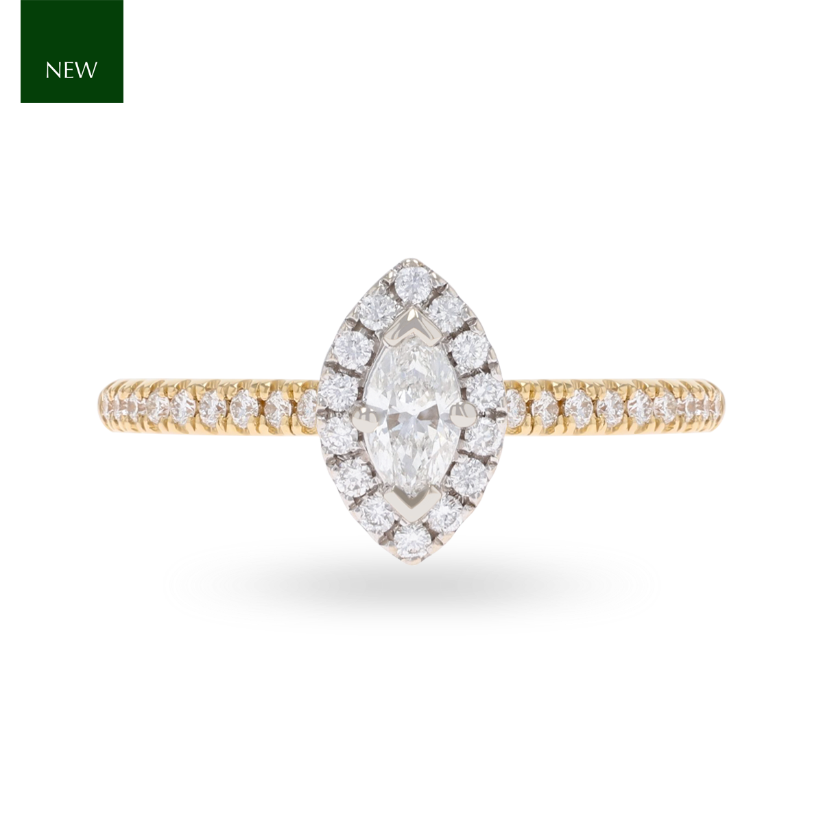 18ct Two Colour Gold Marquise Shaped Diamond Halo & Shoulder 0.49ctw Ring