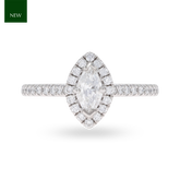 Platinum Marquise Shaped Diamond Halo & Shoulder 0.61ctw Ring