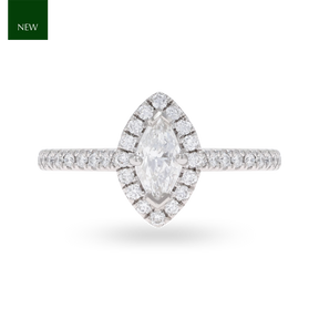 Platinum Marquise Shaped Diamond Halo & Shoulder 0.61ctw Ring