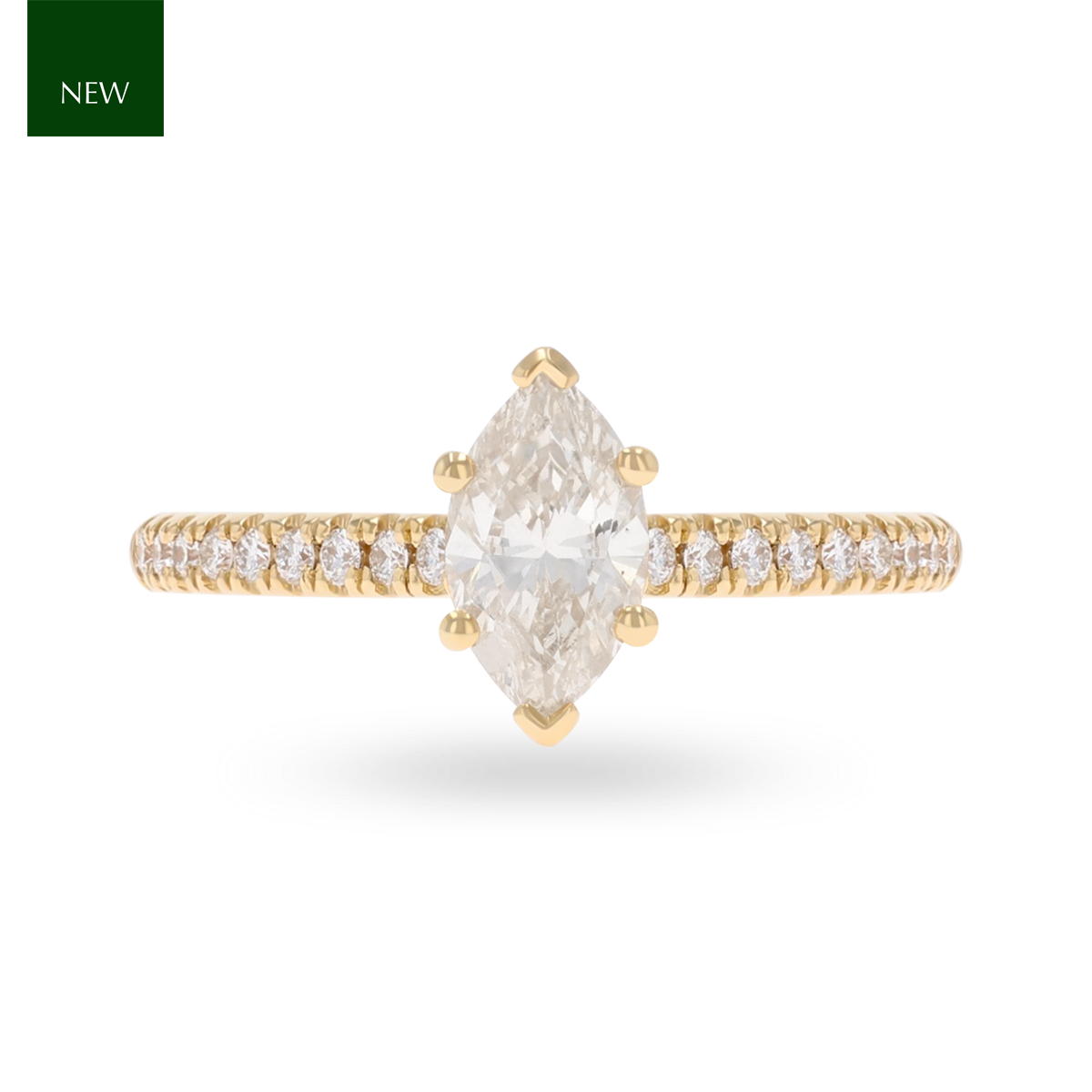 18ct Yellow Gold Marquise Cut Diamond Solitaire & Shoulder 1.11ctw Ring