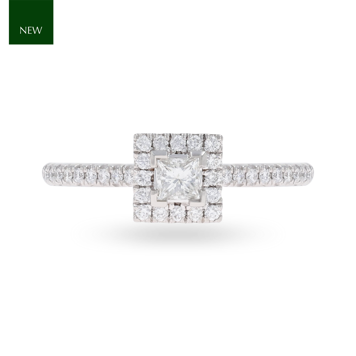 Platinum Princess Shaped Diamond Halo & Shoulder 0.50ctw Ring