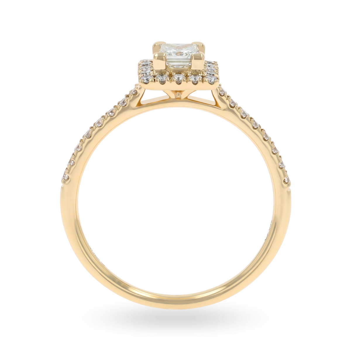 18ct Yellow Gold Princess Shaped Diamond Halo & Shoulder 0.63ctw Ring