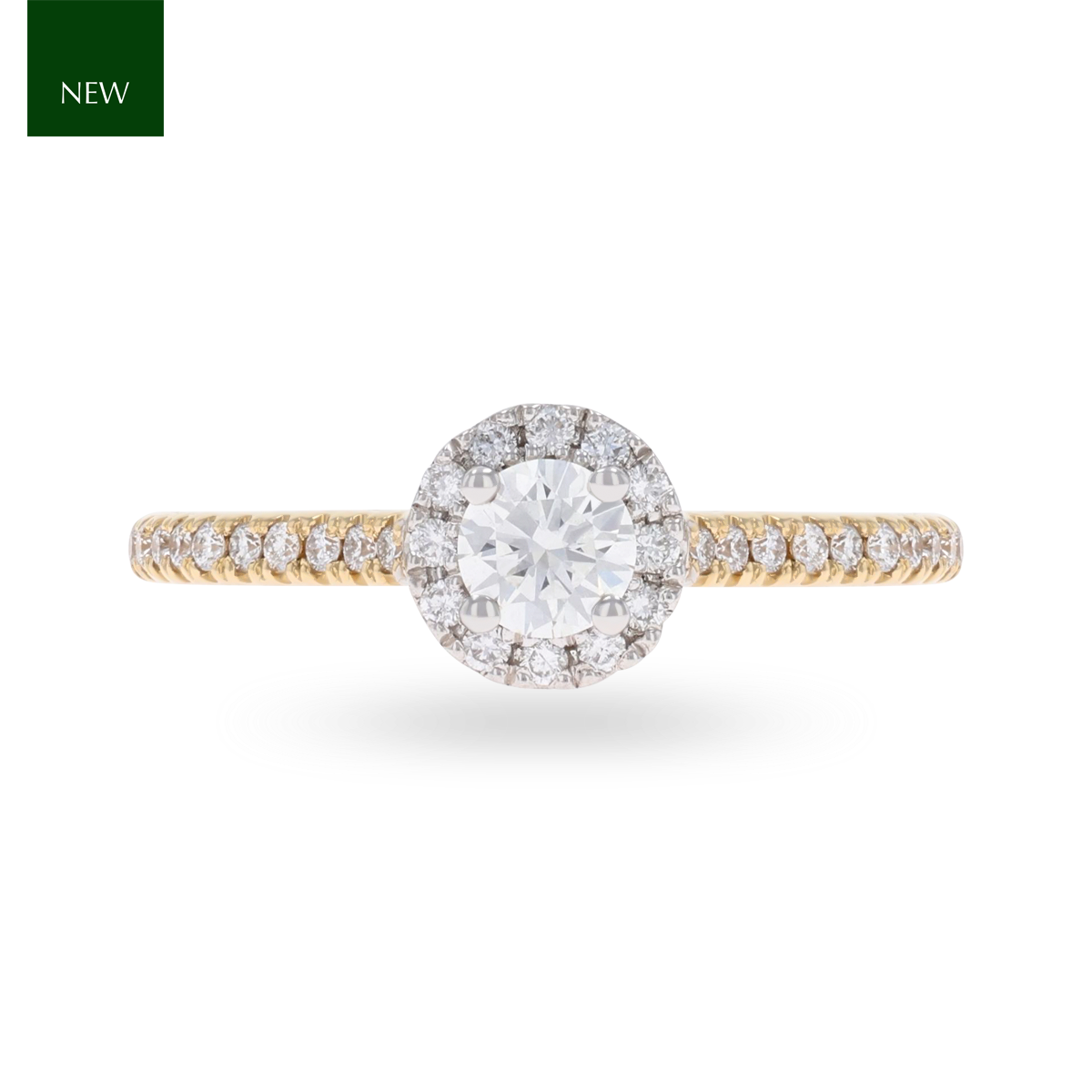 18ct Two Colour Gold Round Shaped Diamond Halo & Shoulder 0.47ctw Ring