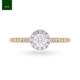 18ct Two Colour Gold Round Shaped Diamond Halo & Shoulder 0.47ctw Ring