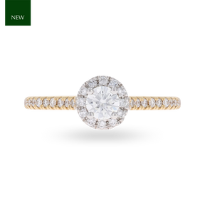 18ct Two Colour Gold Round Shaped Diamond Halo & Shoulder 0.47ctw Ring