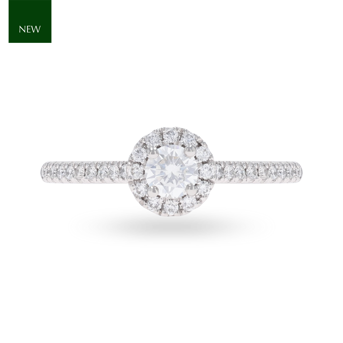 Platinum Round Shaped Diamond Halo & Shoulder 0.57ctw Ring