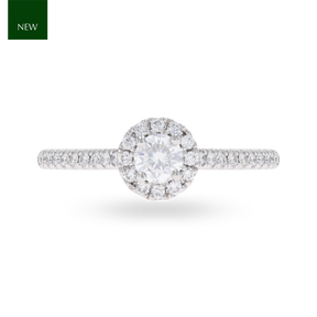 Platinum Round Shaped Diamond Halo & Shoulder 0.57ctw Ring