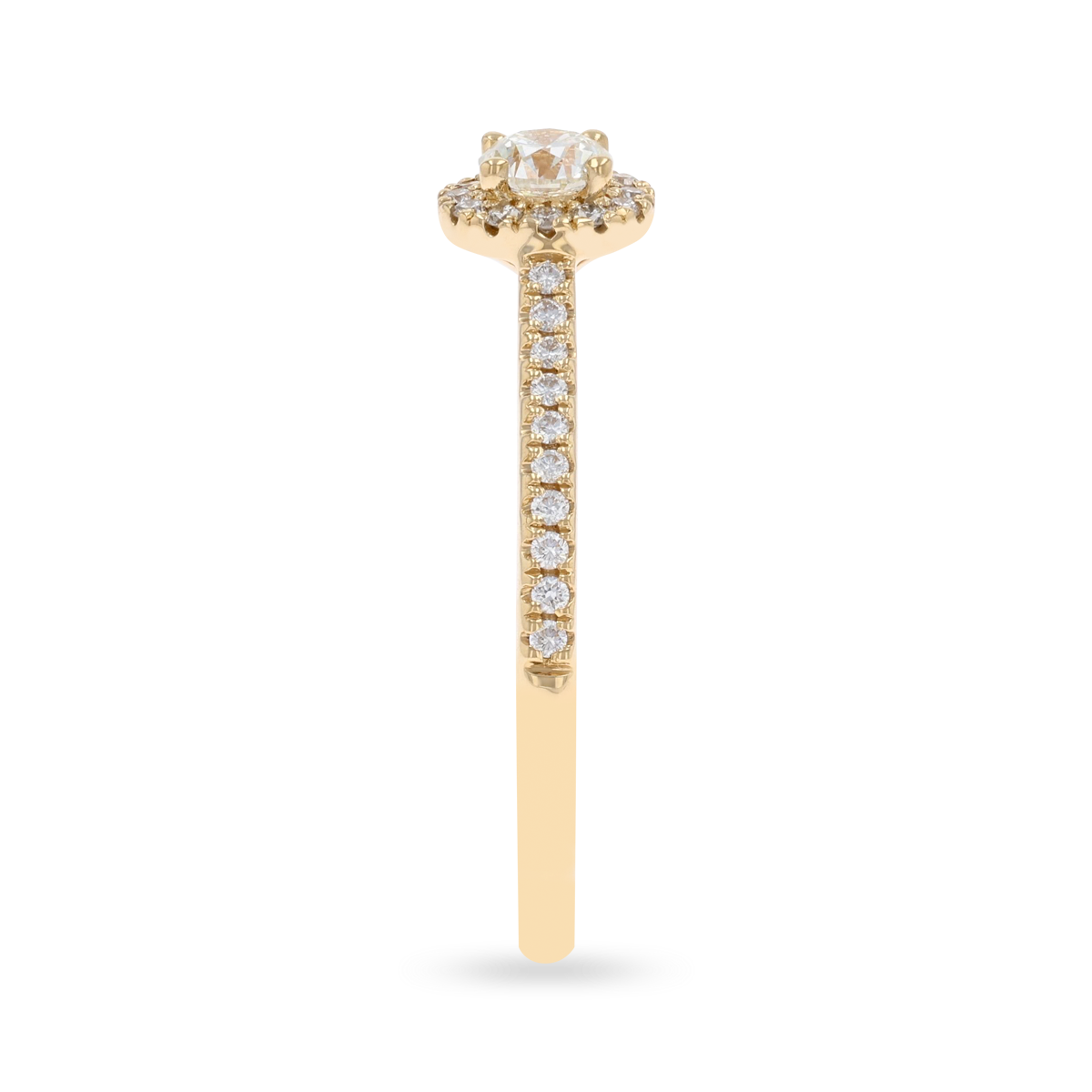18ct Yellow Gold Round Shaped Diamond Halo & Shoulder 0.51ctw Ring