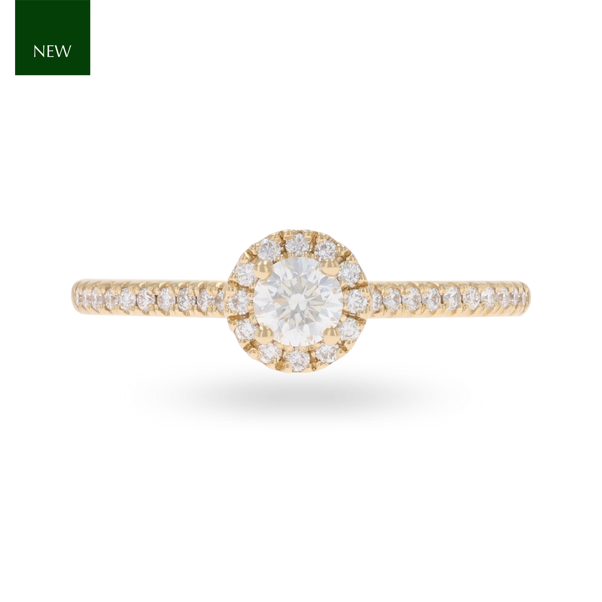 18ct Yellow Gold Round Shaped Diamond Halo & Shoulder 0.51ctw Ring