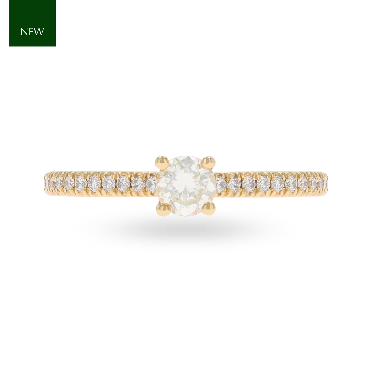 18ct Yellow Gold Round Brilliant Cut Diamond Solitaire & Shoulder 0.47ctw Ring