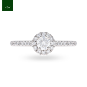 Platinum Round Shaped Diamond Halo & Shoulder 0.60ctw Ring