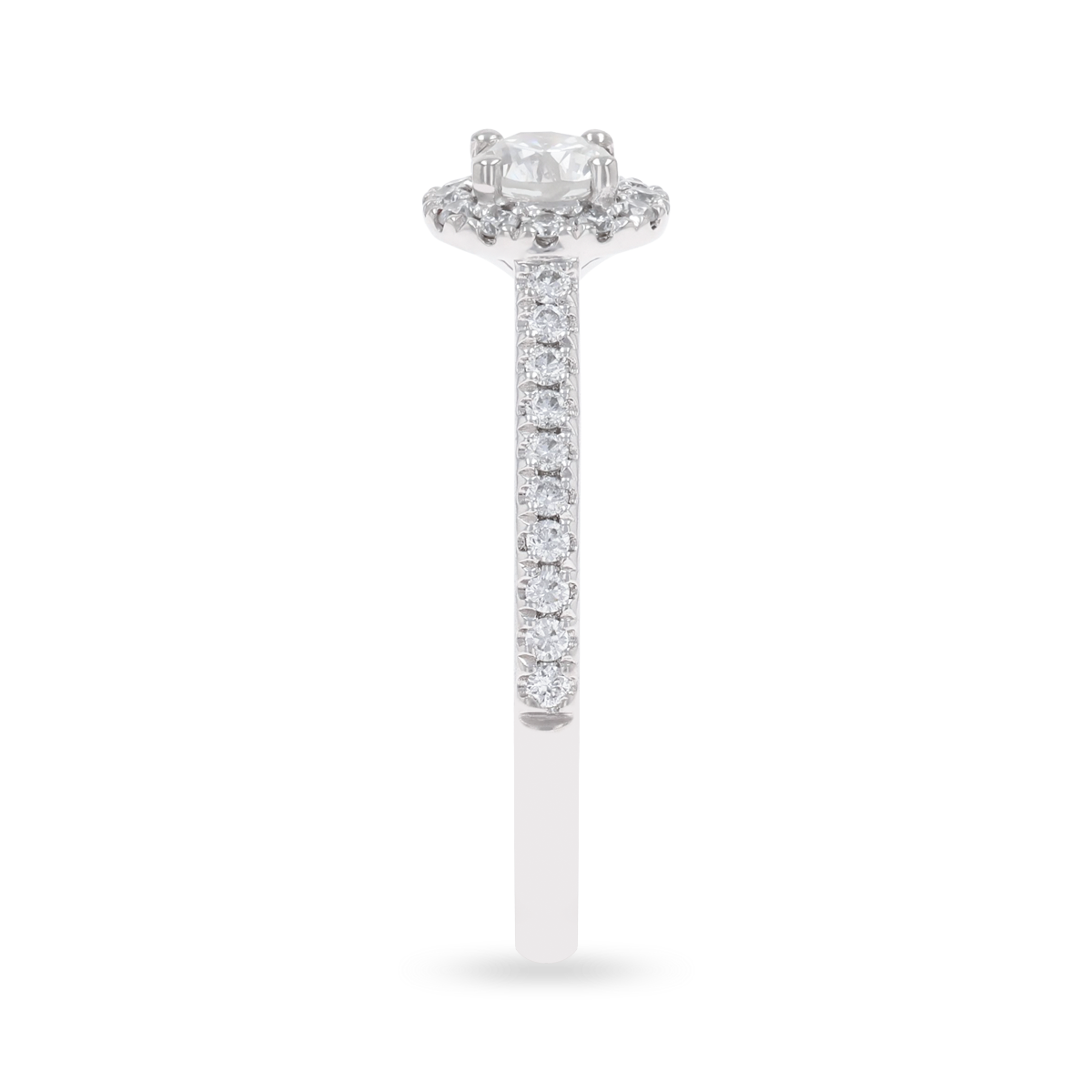 Platinum Round Shaped Diamond Halo & Shoulder 0.61ctw Ring