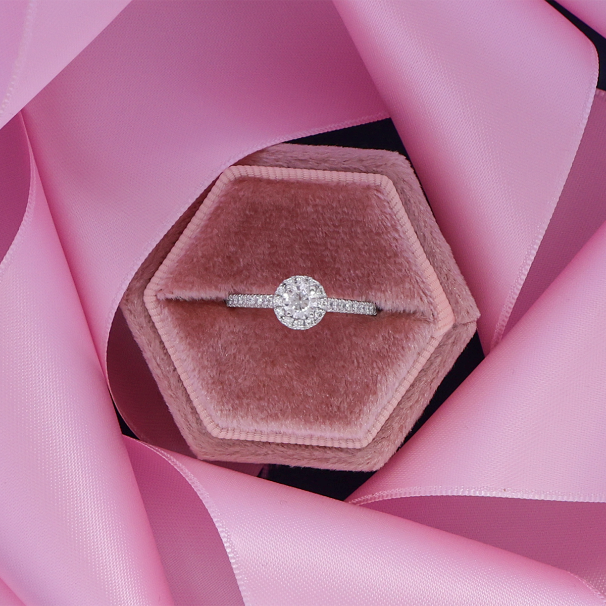 Platinum Round Shaped Diamond Halo & Shoulder 0.61ctw Ring