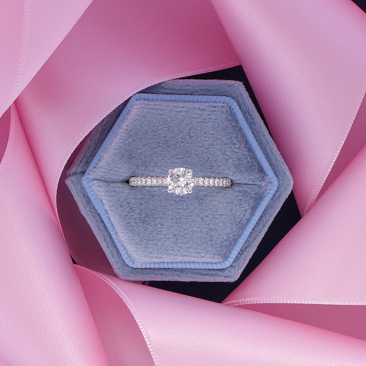Platinum Round Brilliant Cut Diamond Solitaire & Shoulder 0.74ctw Ring