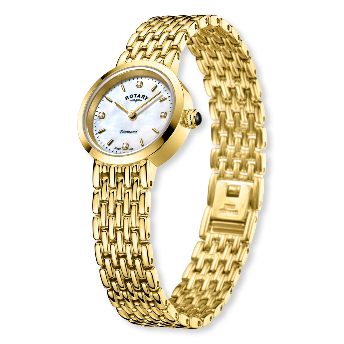 Rotary Heritage Diamond Set, Mother of Pearl Dial with Gold Plated Bracelet - LB00900/41/D