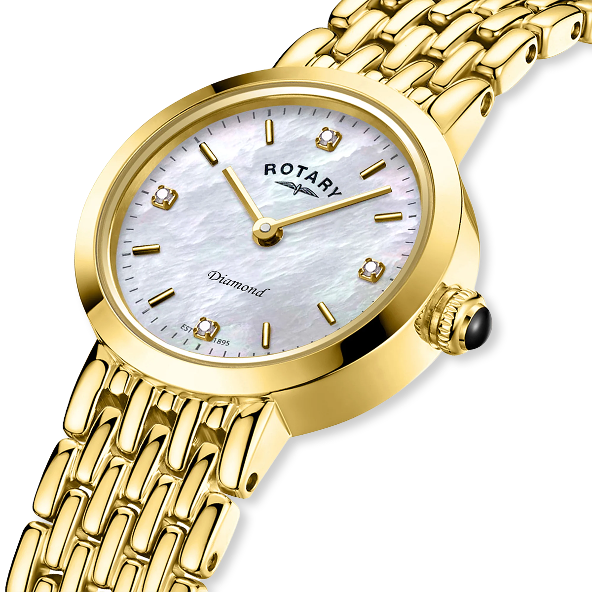 Rotary Heritage Diamond Set, Mother of Pearl Dial with Gold Plated Bracelet - LB00900/41/D