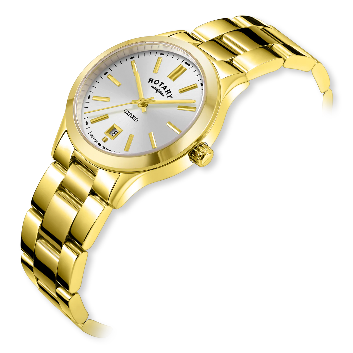 Rotary Oxford Watch, White Dial with Gold Plated Bracelet - LB05523/06