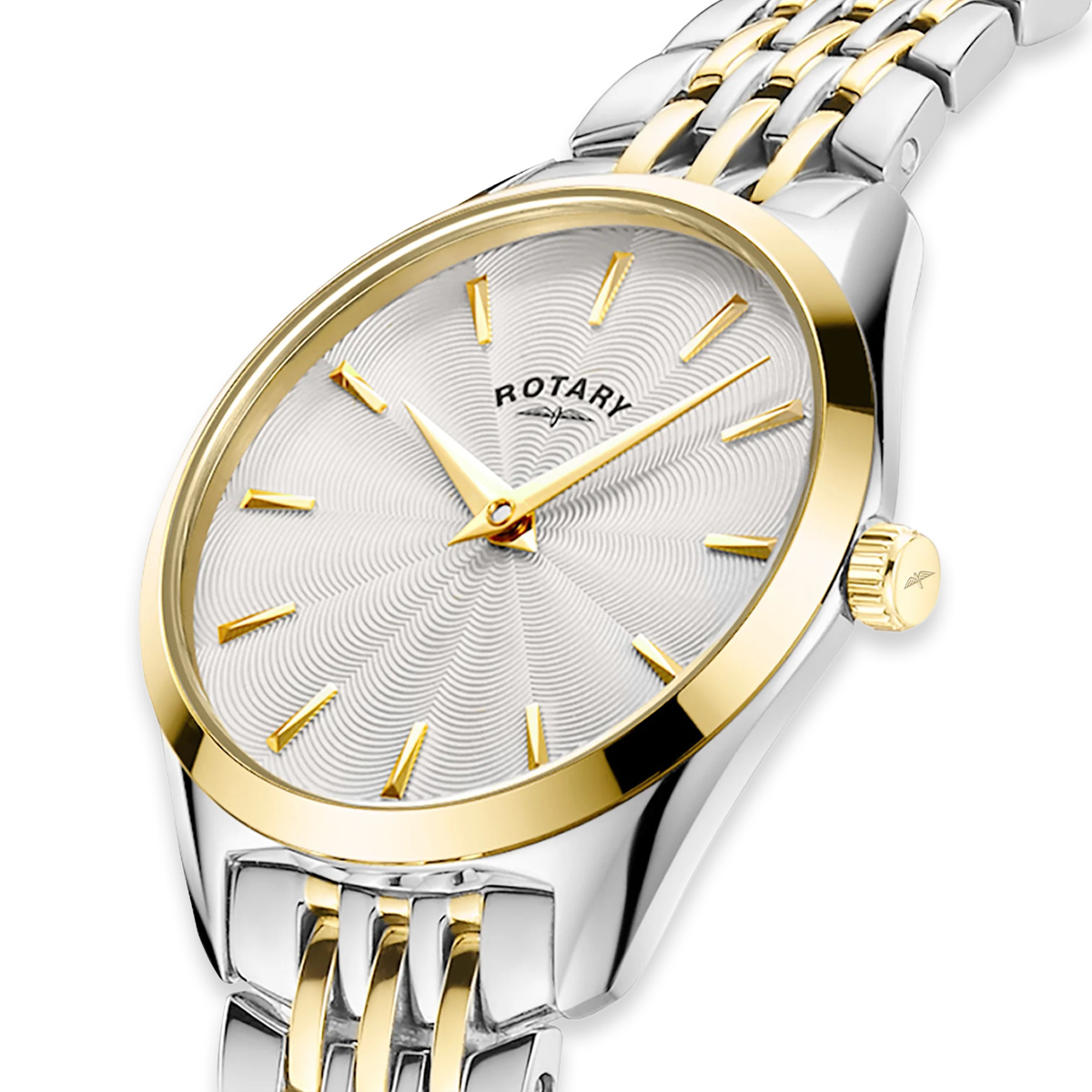 Rotary Ultra Slim 2-Tone Ladies, Silver Dial with Stainless Steel Bracelet - LB08011/02