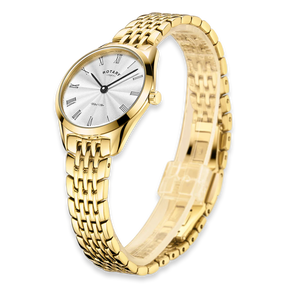 Rotary Ultra Slim, Silver Dial with Gold Plated Bracelet - LB08013/01