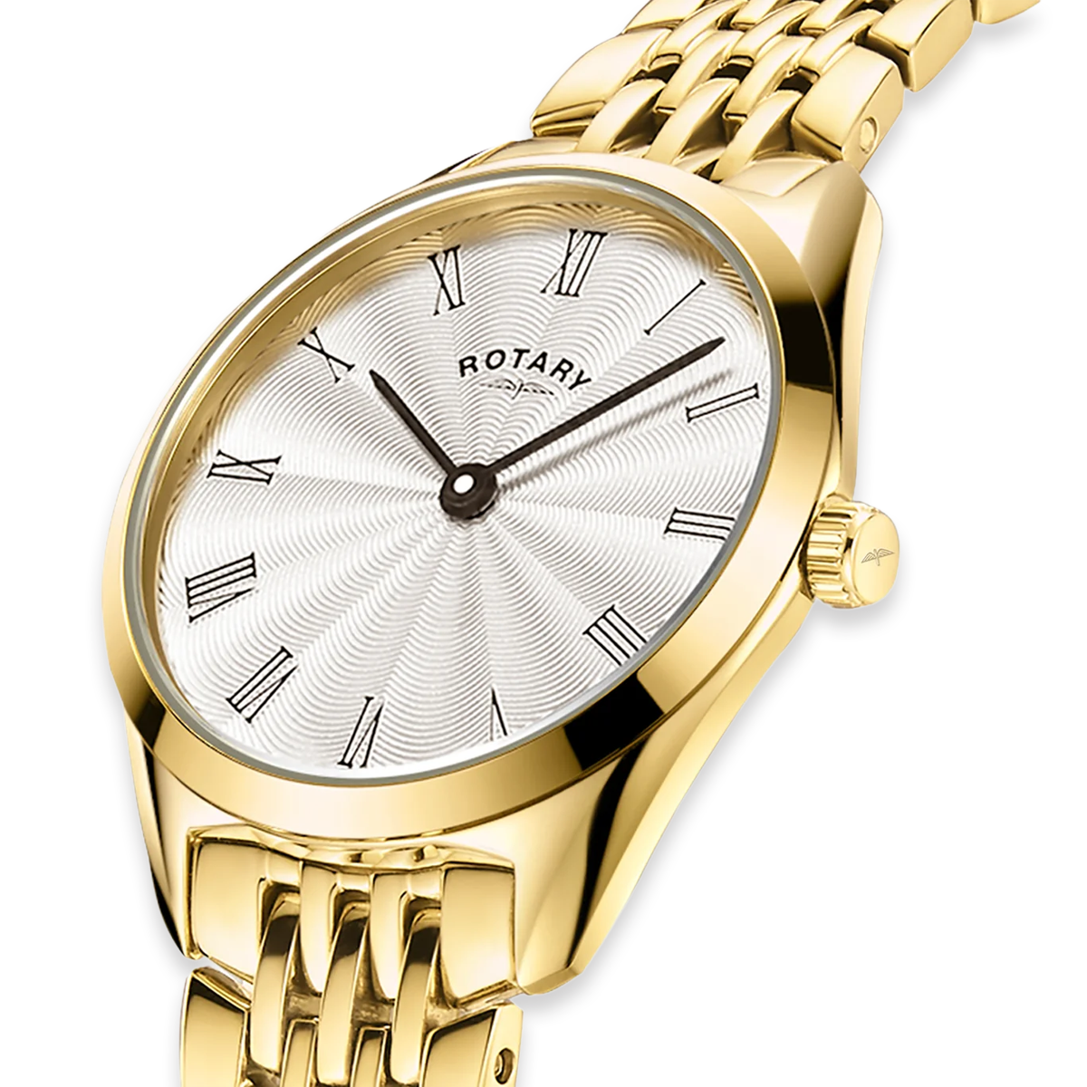 Rotary Ultra Slim Ladies, Silver Dial with Gold Plated Bracelet - LB08013/01
