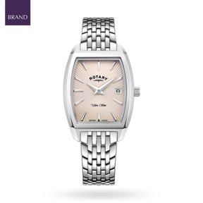 Rotary Ultra Slim Tonneau, Pink Dial with Stainless Steel Bracelet